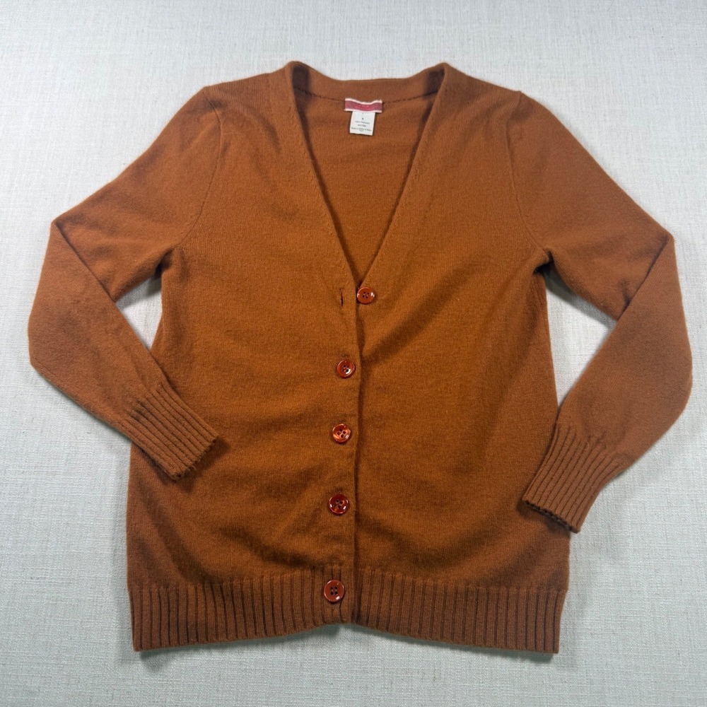 J.Crew 100% Cashmere Cardigan Sweater Rust Orange V-Neck Button Front Small